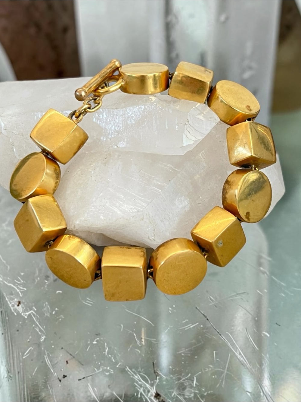 Vintage Vaubel Designs 18K Plated Brass Geometric Link Chunky Bracelet